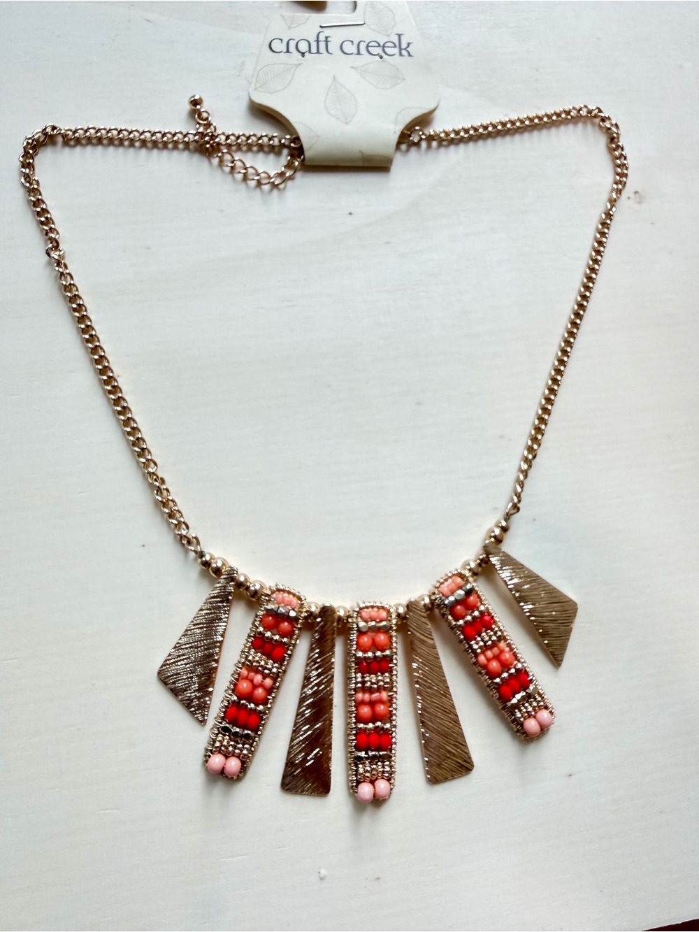Gold-Tone Necklace with Coral and Pink Beads